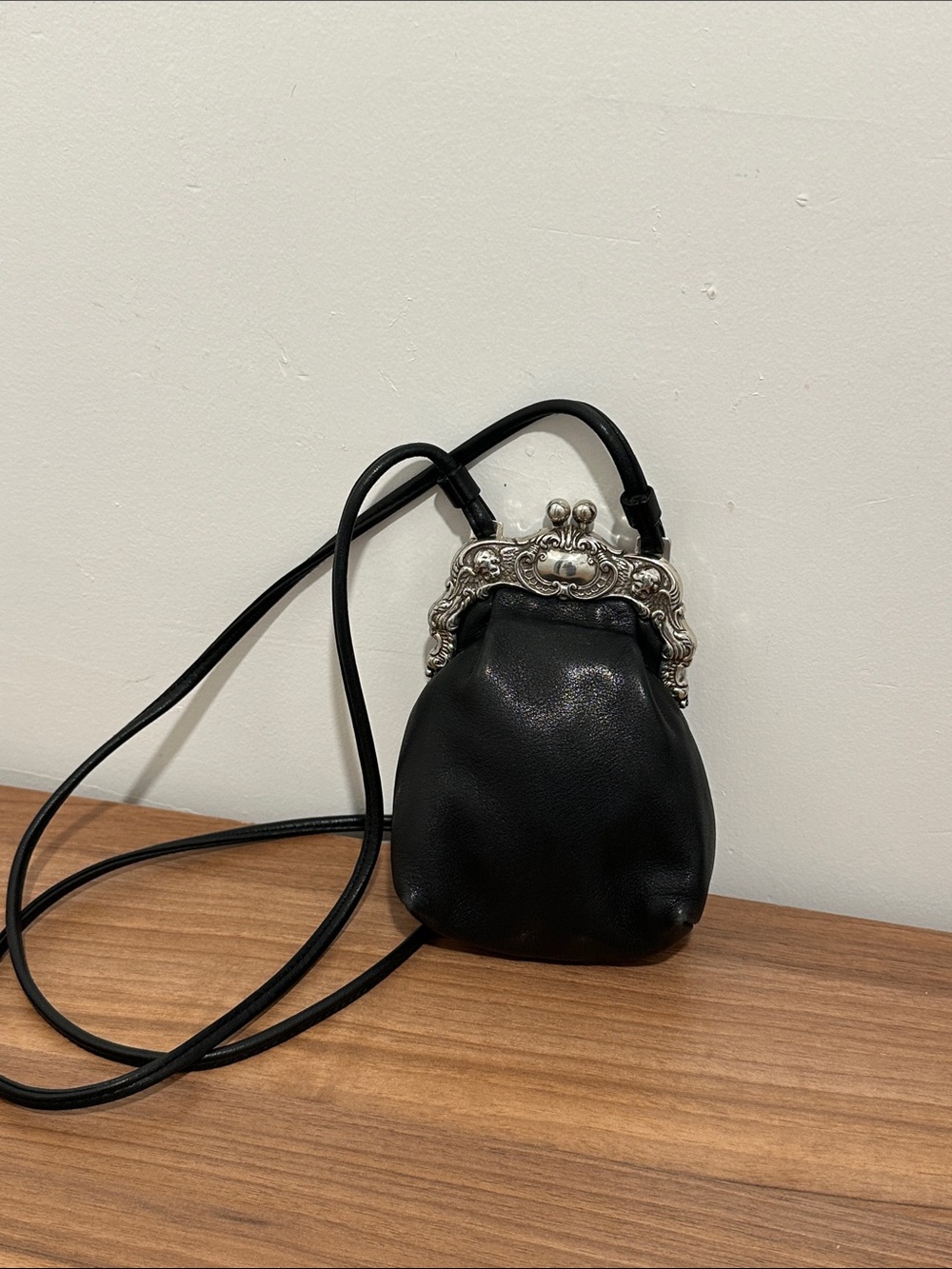 Brighton Black Leather Mini Crossbody with Ornate Silver Frame